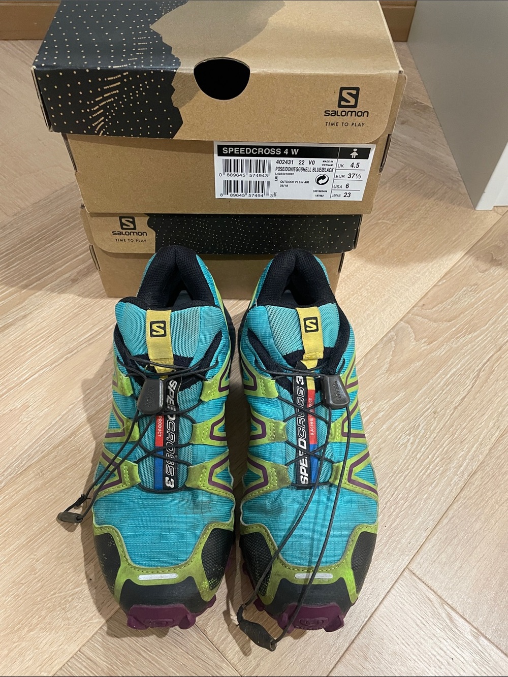 Salomon Speedcross 3 Women's Trail Shoes - Teal, Lime, Purple & Black in Size 6